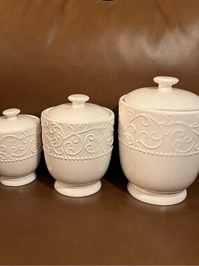 American Atelier Bianca Scroll White Canisters